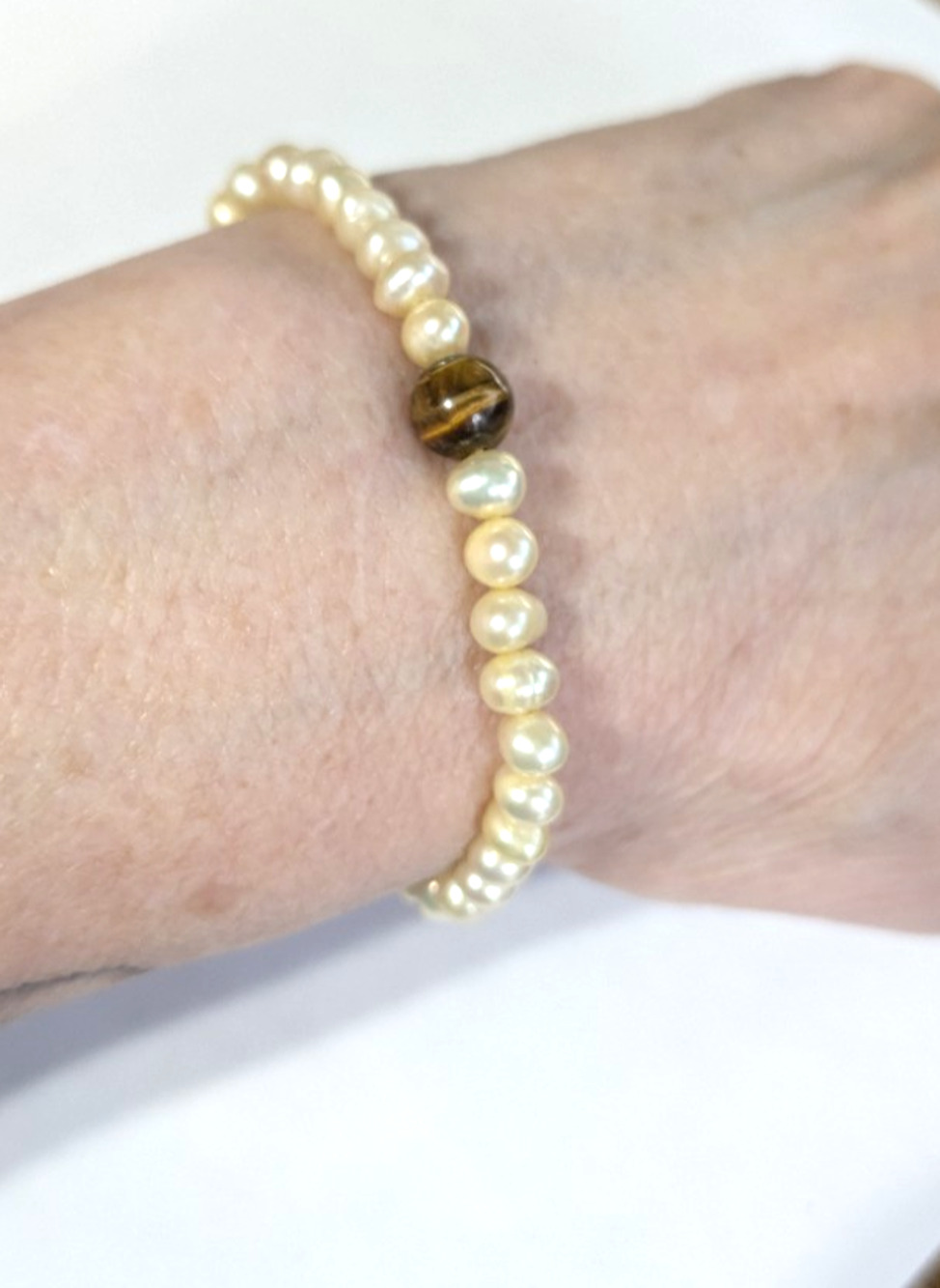 Vintage Potato Pearl Beaded Bracelet Stretch 6.5" - 7” Brown Stone‎ sb26